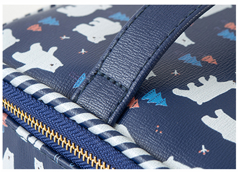 Barrel Shape Professional Travel Cartoon Printed PU Leather Cosmetic Bag