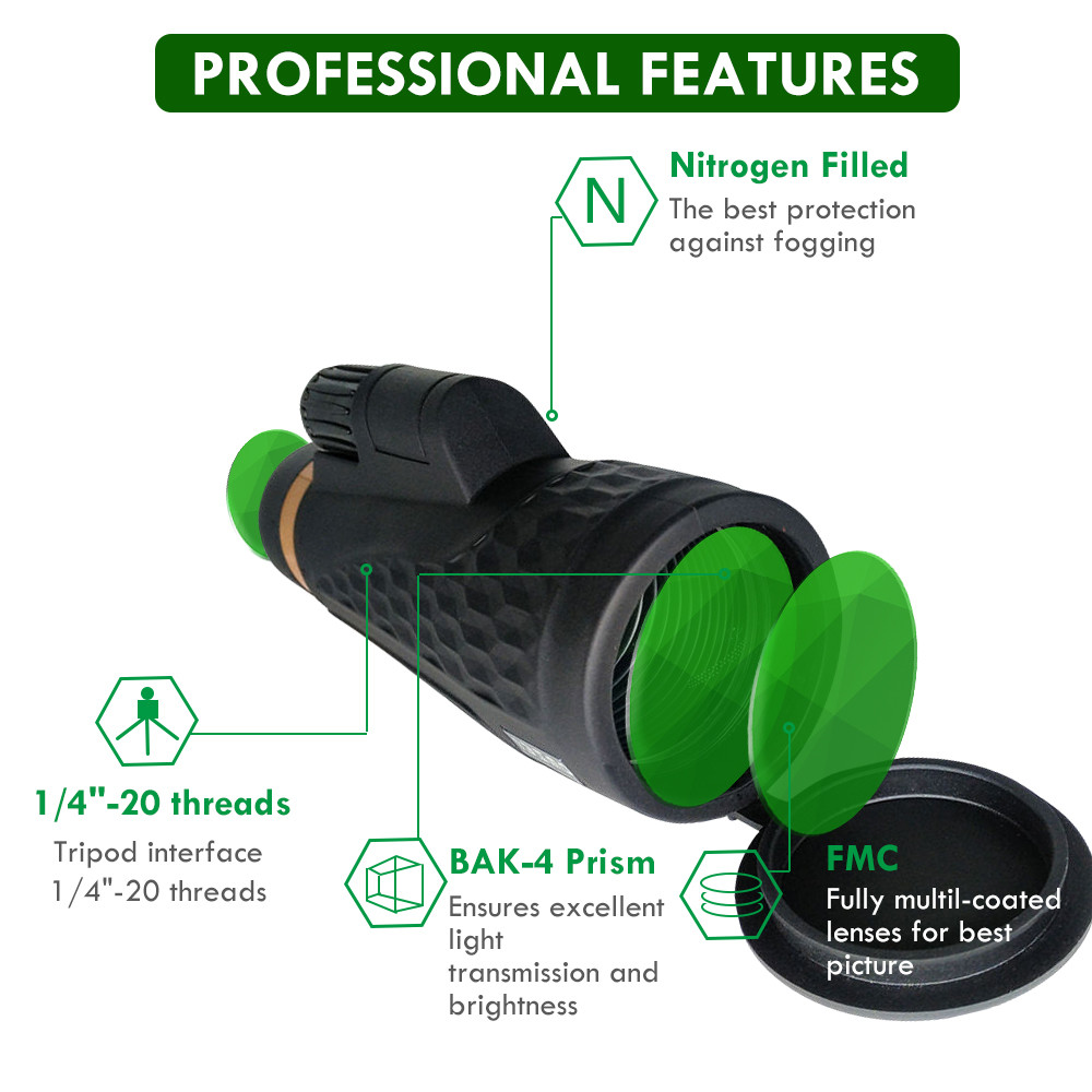 Smartphone 12x50 Fixed Focus Russian Monocular Telescope For Hunting