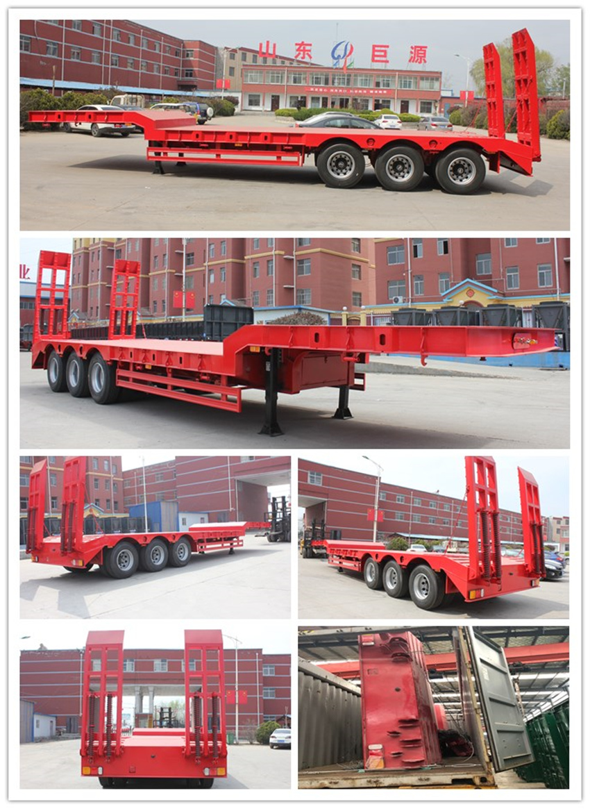 40t-120t Low Bed semi trailers with Mechanical/Hydraulic ladder and Mechanical Suspension