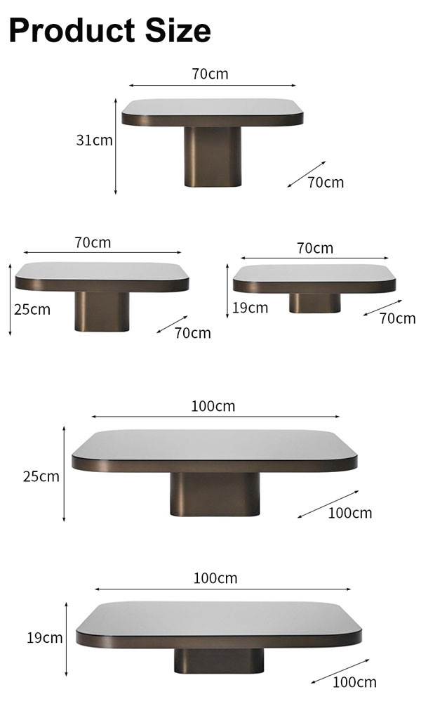 Stainless Steel Center Table 3 By 3 For L Shape Sofa Sectional Mirrored 0.6CBM