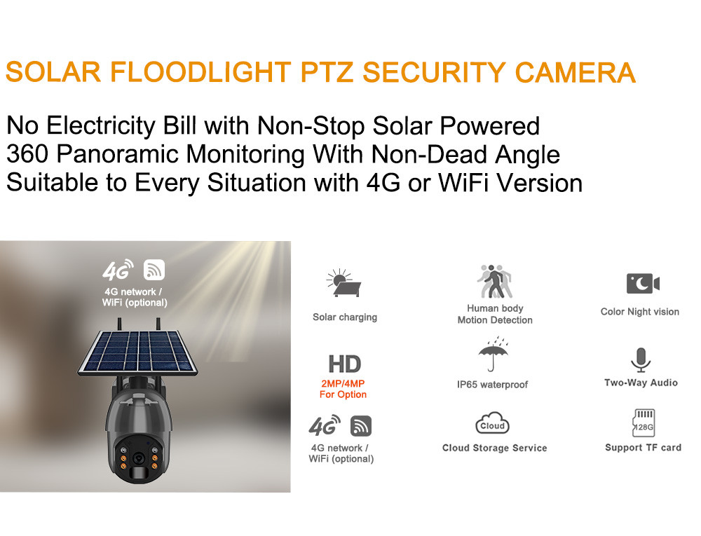 Solar 2K Security Camera 4MP Pan Tilt 360 View Solar Battery Powered Camera