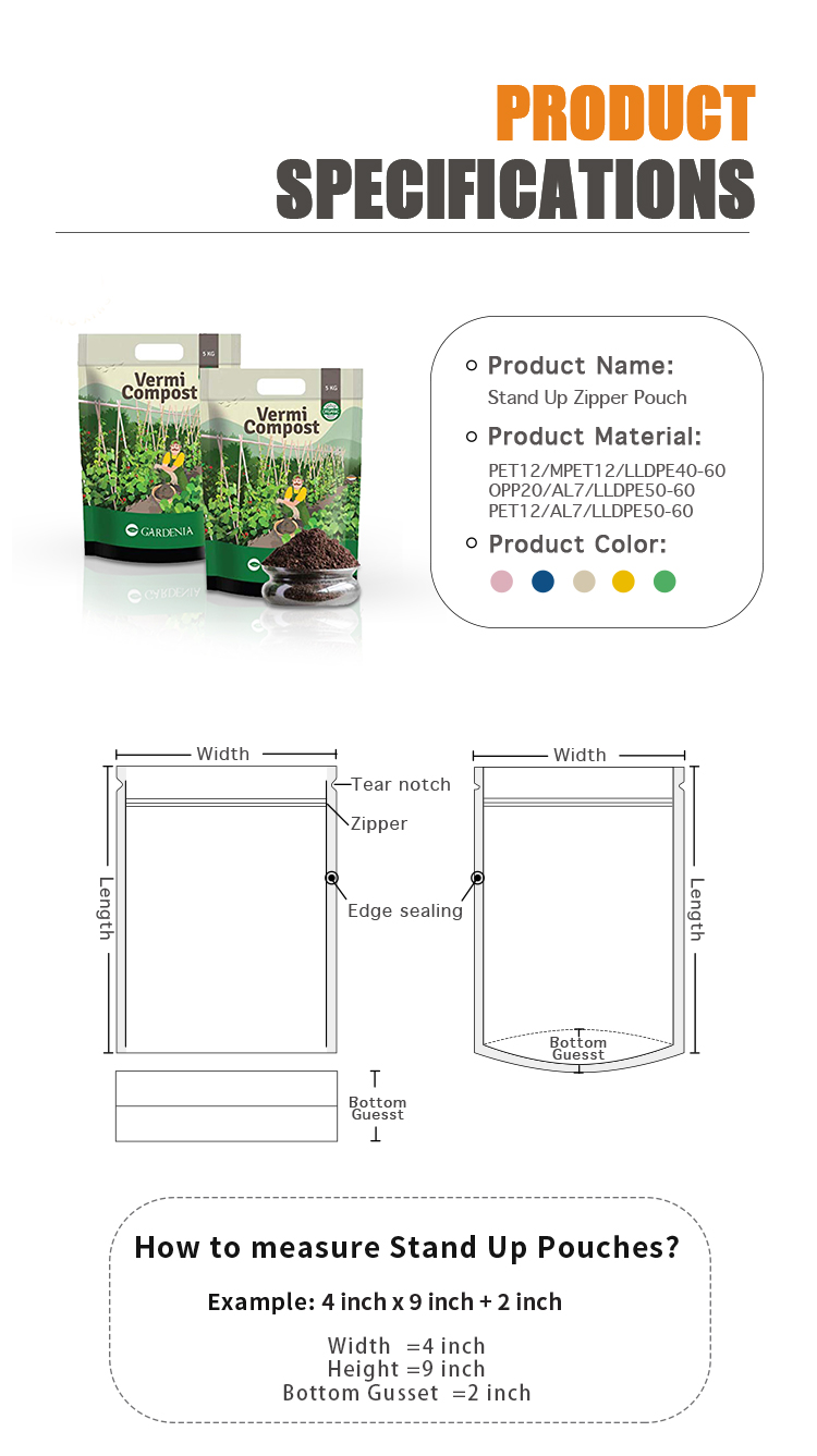 50Lb 10kg 20kg Plastic Fertilizer Packaging Bag CPP Fert Enhance Stand Up Pouch Packaging