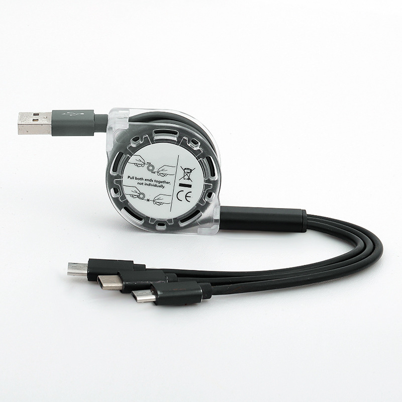 3A Fast Charging Type-C USB Cable For iPhone Charger Data Cables 3 in 1 Retractable
