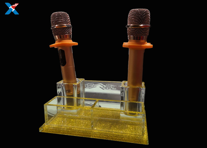 KTV Crystal Acrylic Microphone Stand , Smooth Surface Clear Plastic Display Box
