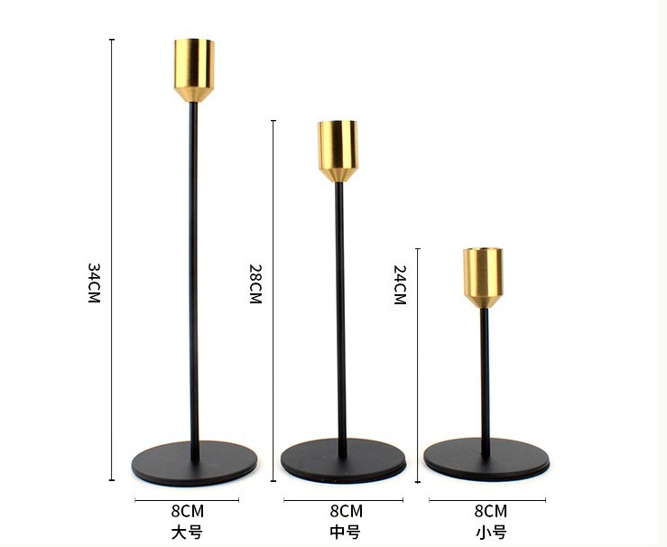 Home Decor Gold Color OEM Brass Taper Candle Holders Gift Set For Wedding Party