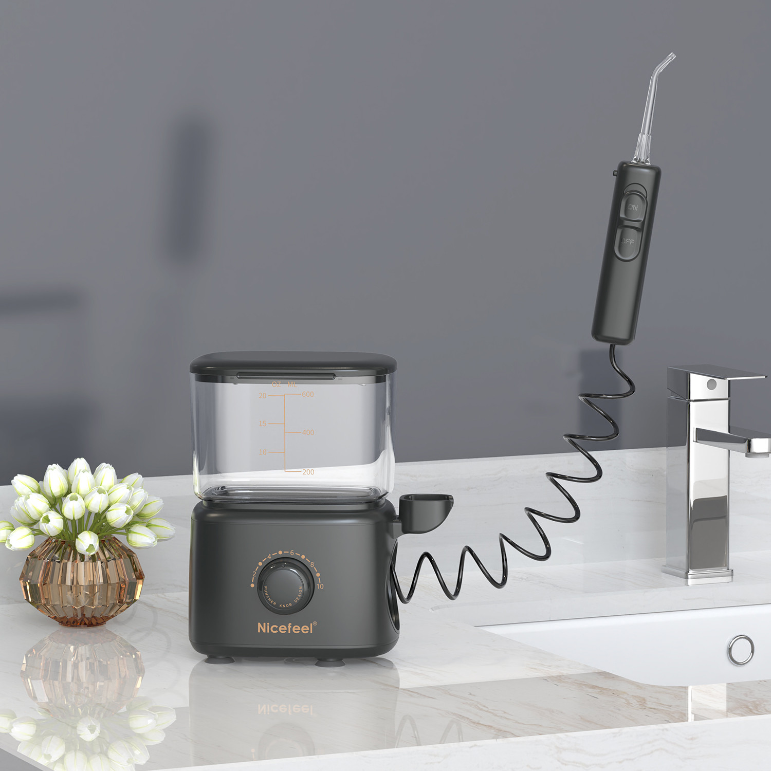 Large Water Tank Black Countertop Water Flosser Home Use Oral Irrigator