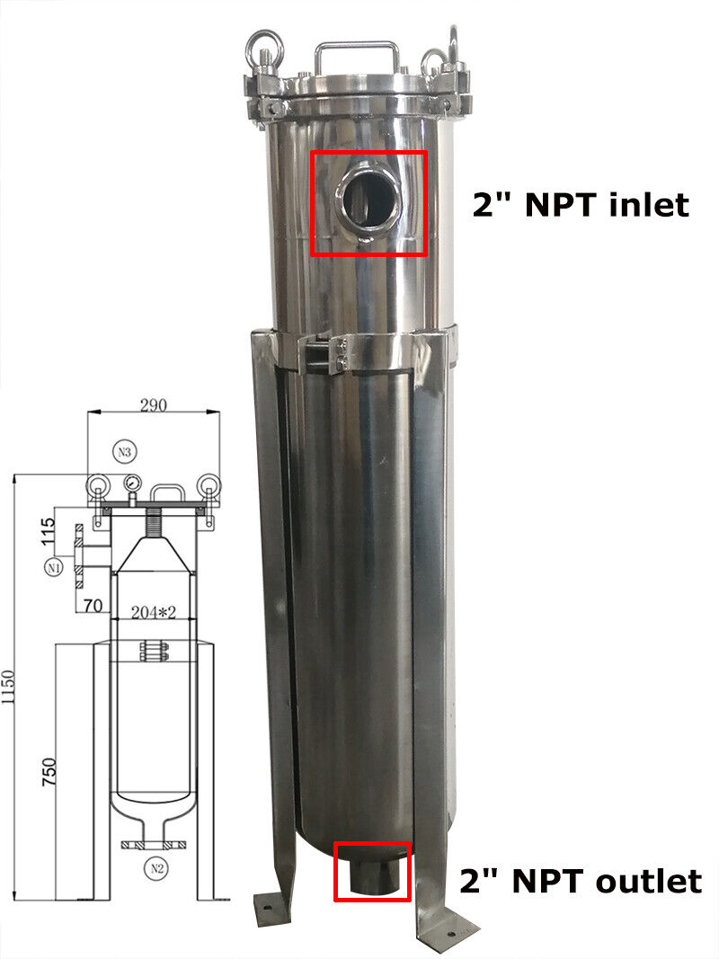 High Pressure Bag Filter Housing for Hotels 62KG Weight 304 Stainless Steel Material