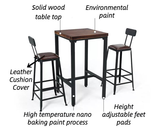Unique Wooden Bistro Bar Tables Cafe Square 60x60 High Dining Table Set