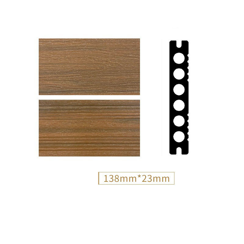 Co Extrusion Wood Plastic Composite Decking Boards Outside Flooring 138x23mm Round Hole HDPE