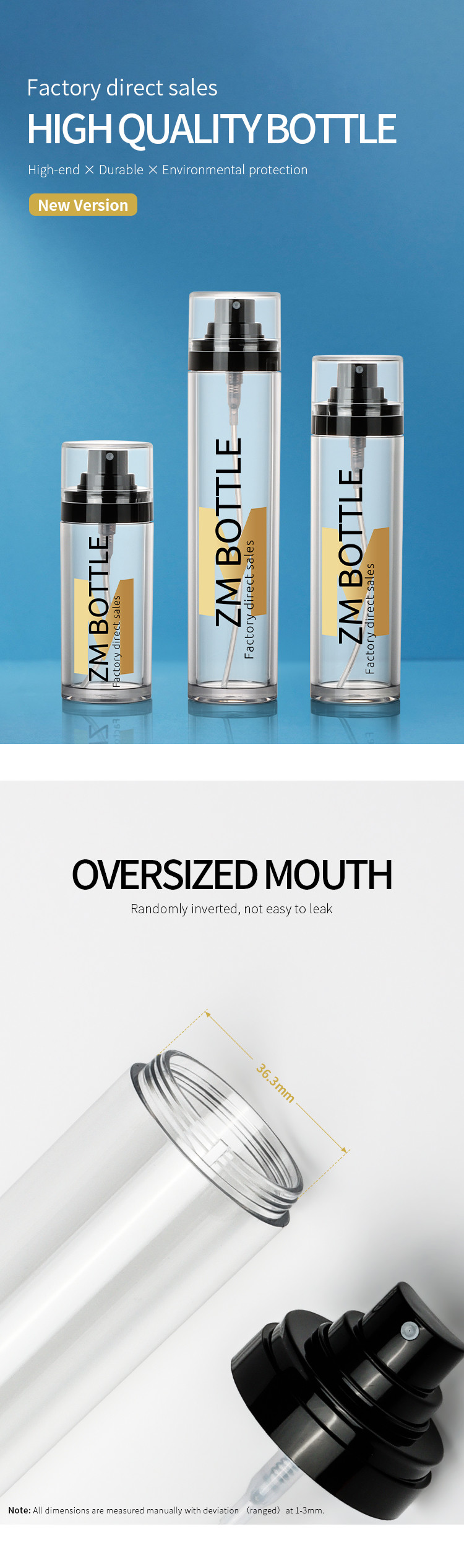 Customized Matte PET Cosmetic Transparent Spray Bottle 50ml 80ml 100ml