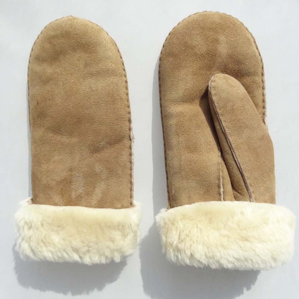 New Fashion Hand Sewing Spanish Merino Shearling Sheep Skin Double Face Winter Mitten Gloves