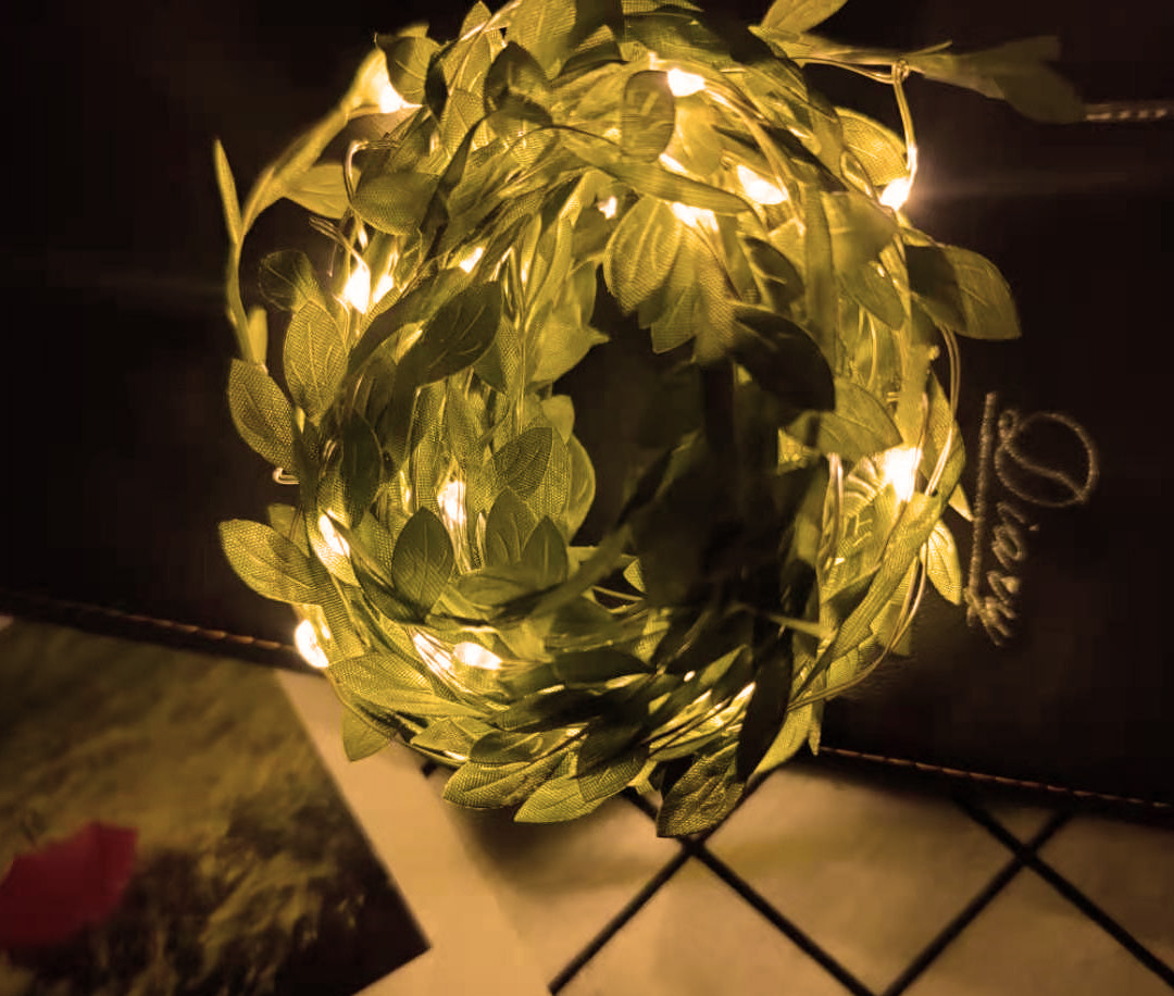 Leaf Garland Wreath with Fairy Lights Battery Operated Warm White LED String Lights for Bedroom Decor or Christmas Deco