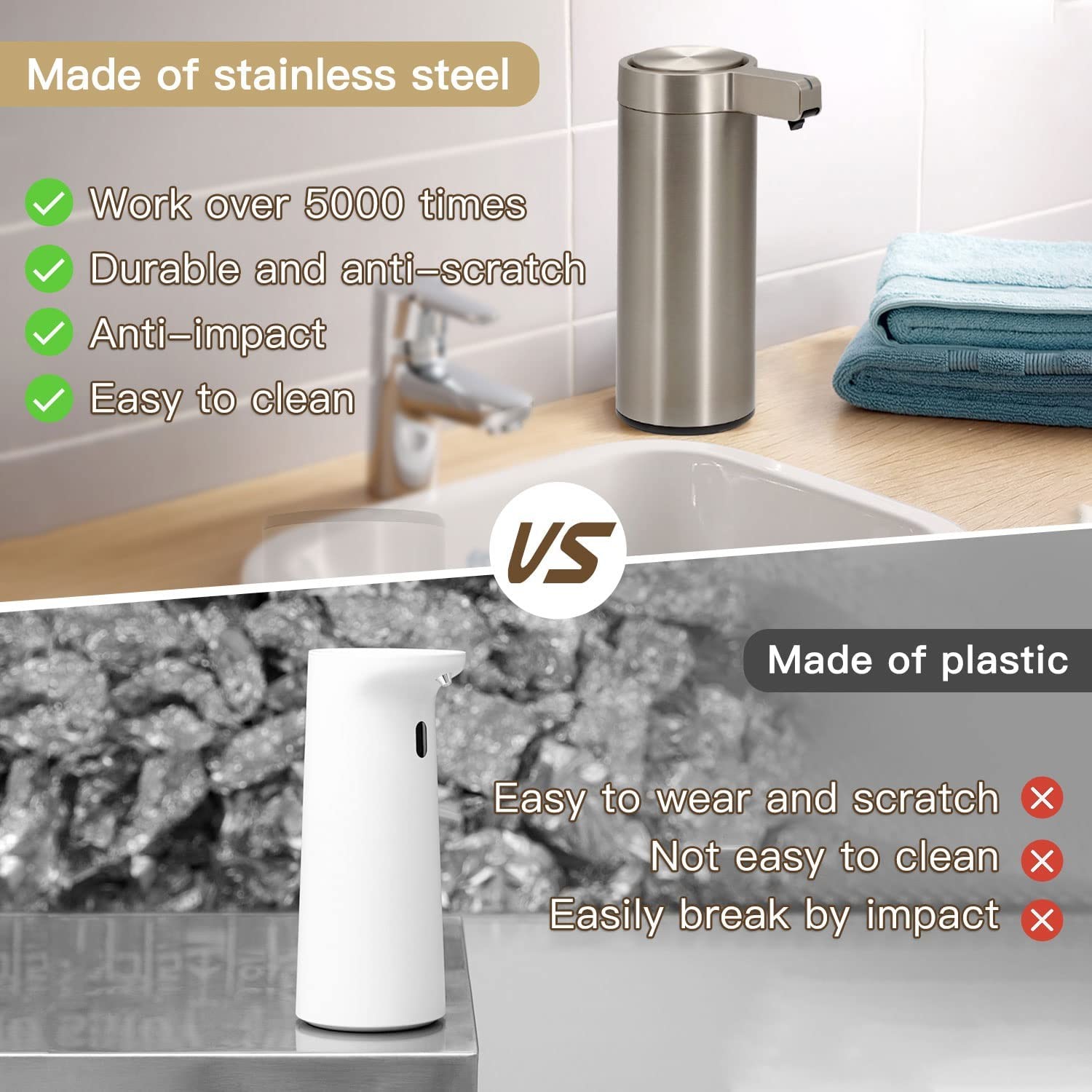 Stainless Steel Countertop 270ml Dish Soap Dispenser Touch Free For Kitchen