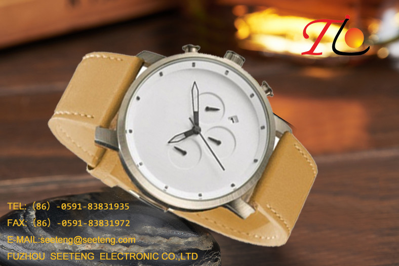 Square alloy case simple clean dial PU leather band wrist watch for young men