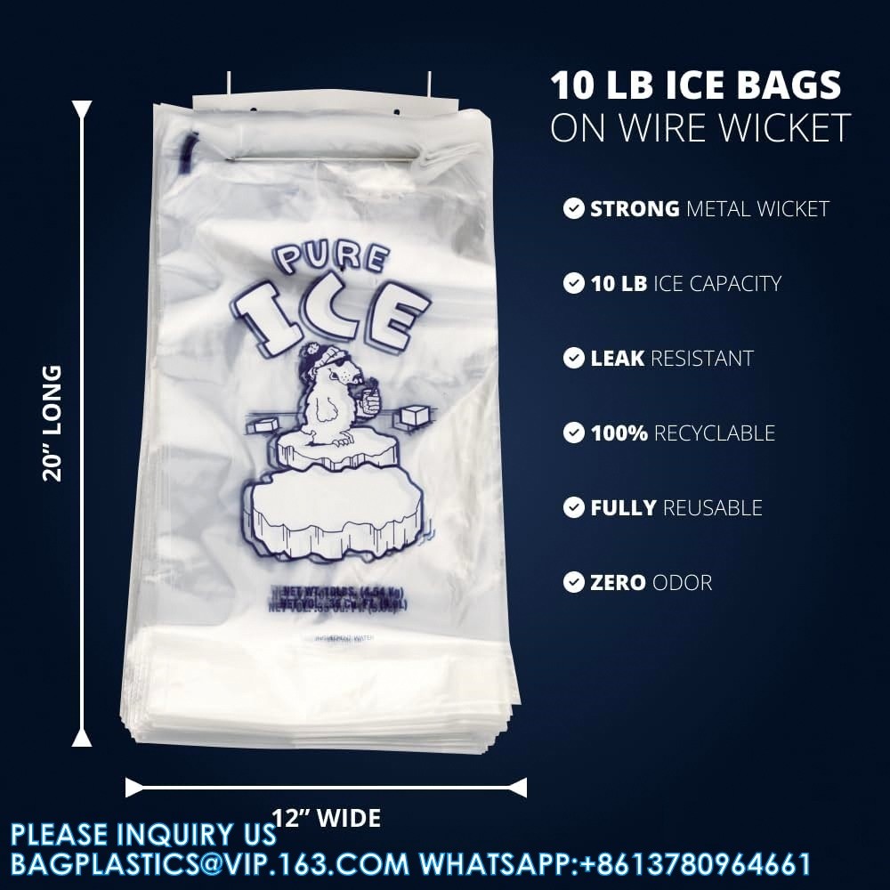 10 Lb Wicketed Ice Bags With Twist Ties For Ice Machine Strong Plastic 10 Lb Ice Bags With Metal Wicket 1000 Count