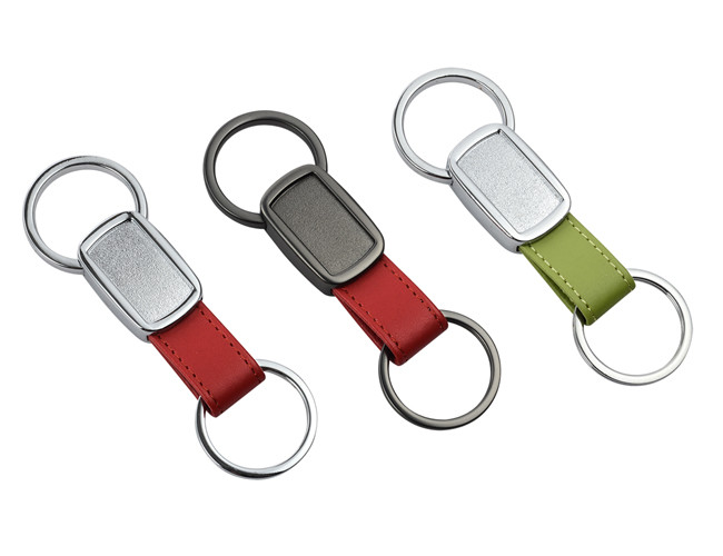 Epoxy Doming Personalized Leather Key Chains 10mm Debossed Tape Metal Keyring