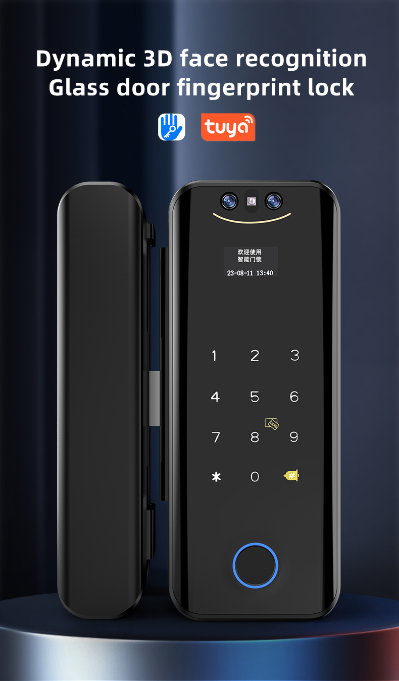 Tuya Face Recognition Glass Digital Fingerprint Password Card Key Door Lock For Home