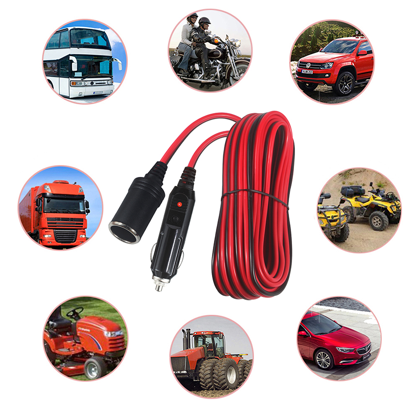 3ft 6ft 12ft Cigarette Lighter Extension Cord Male To Female For Car Charging