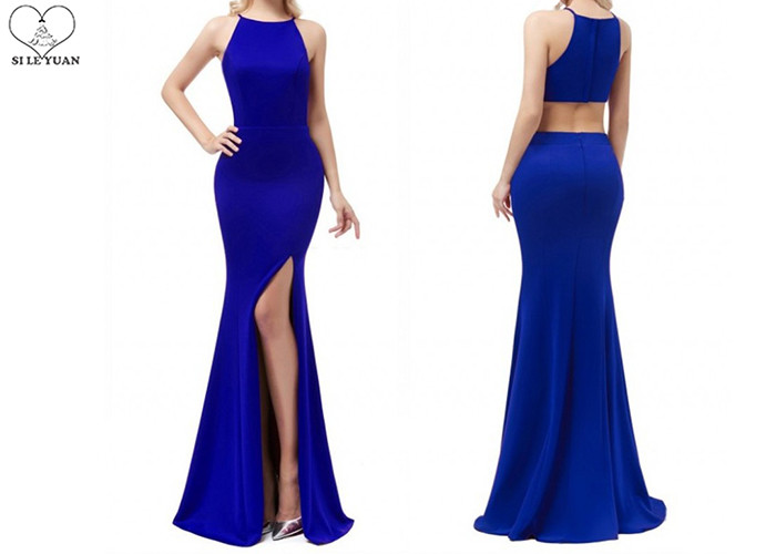 Mermaid Wedding Bridesmaid Dresses Floor Length High Slit Wine Elastic Fabric