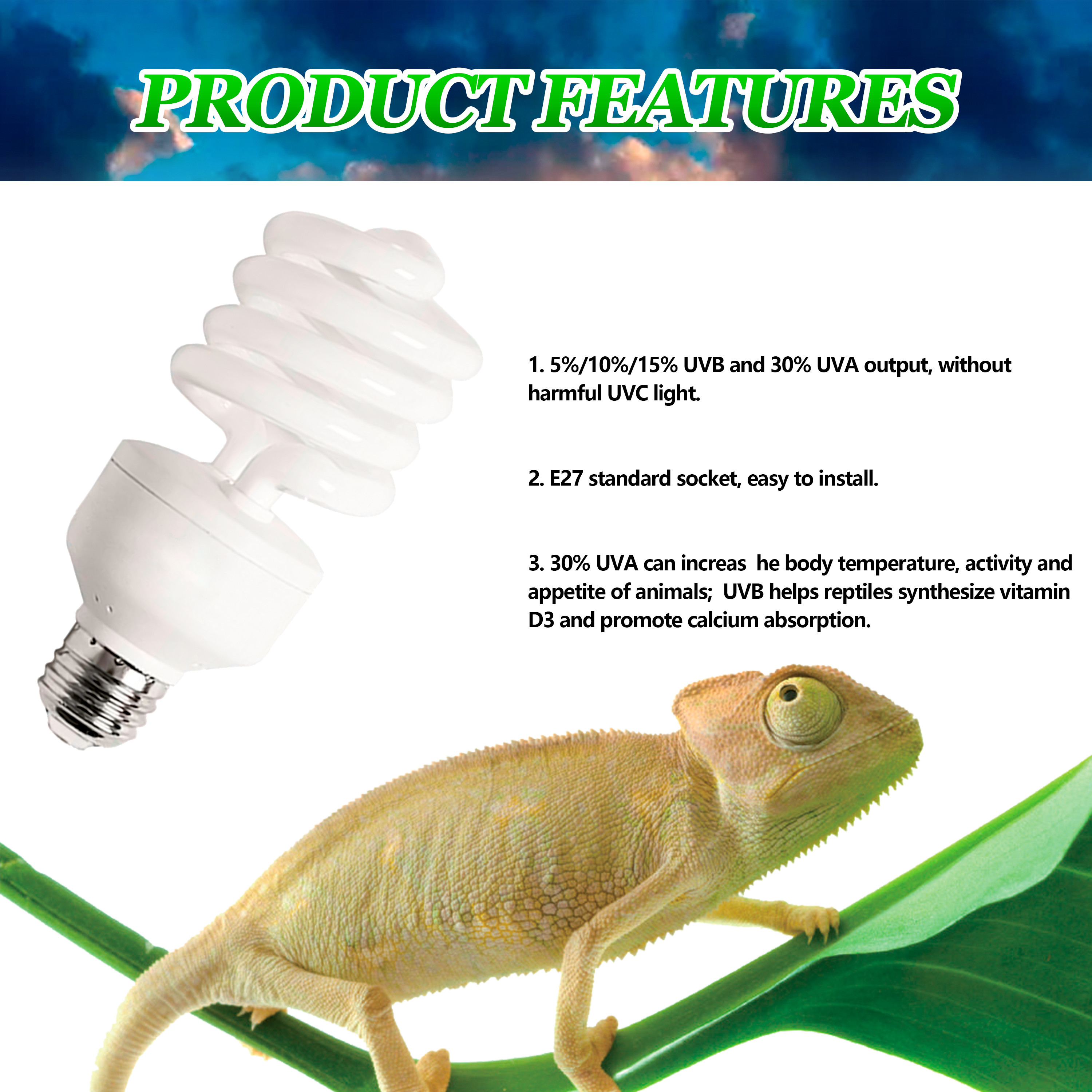 Fluorescent 13W 26W 10.0 Compact Desert Terrarium Lamp UVB Light Bulb For Reptiles