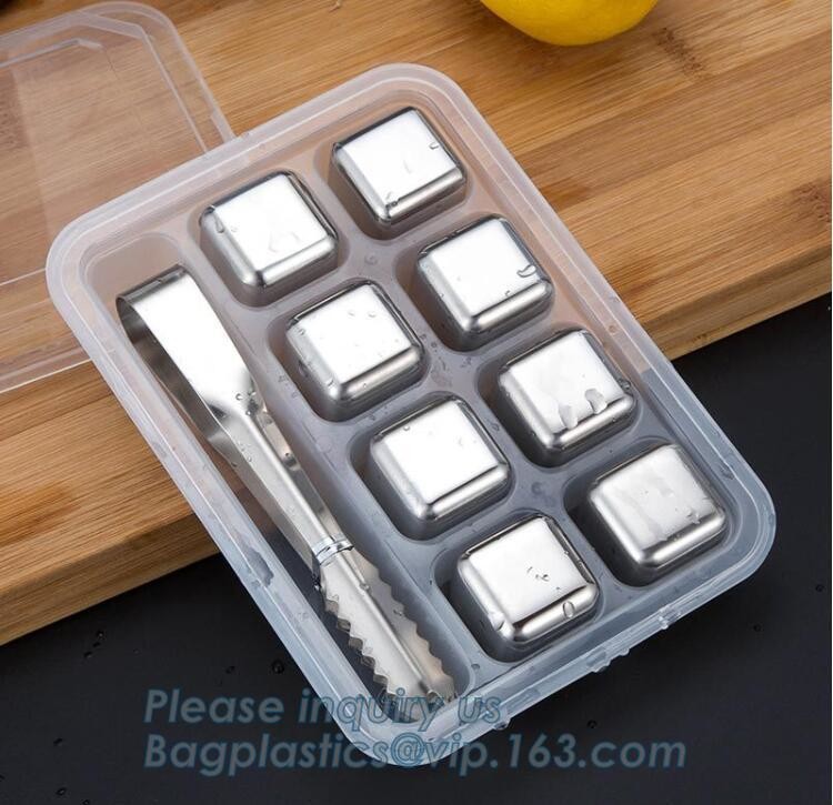 4pcs/set plastic box ice cube chilling stone set, FDA LFGB Stainless Steel Ice Cube Whisky Stone bar accessories, bageas