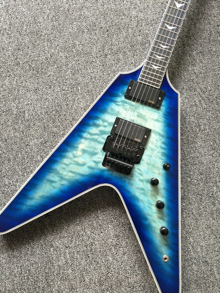 2017 custom kinds colors alien flying v guitar free shipping blueburst color ebony fretboard flying v electric guitar