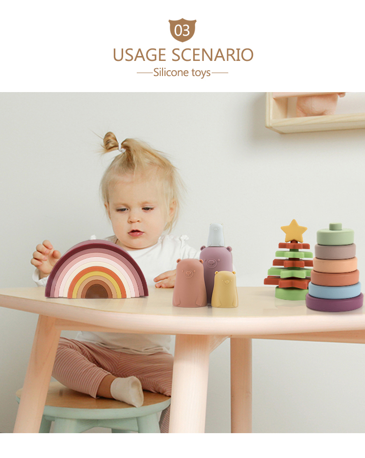 Customized Soft Silicone Toys Rainbow Stacking For Baby Educational
