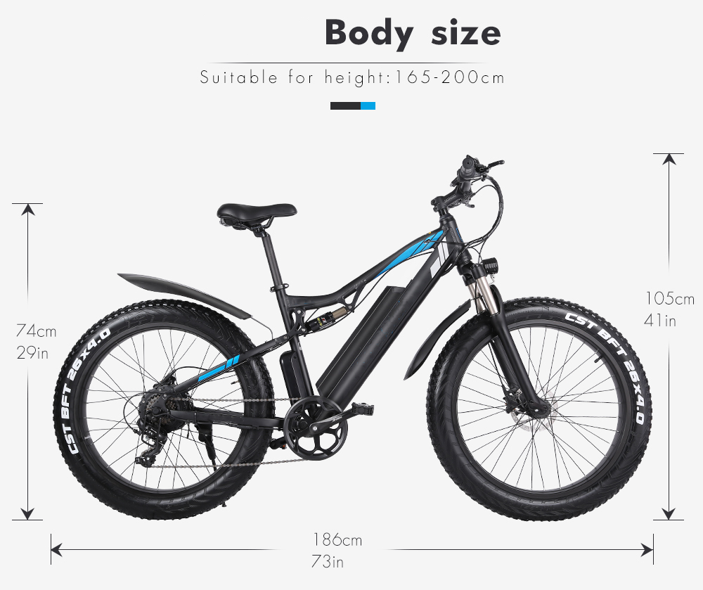48V 17Ah 1000W Electric Fat Tire Bike 7 Speed Double Suspension Electric Bike