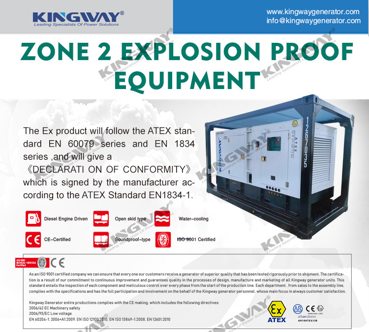 Zone 2 Offshore platform ATEX hazardous area 32kw 1500kva zone1 explosion proof diesel generator set DNVGL 2.7-1lifting frame