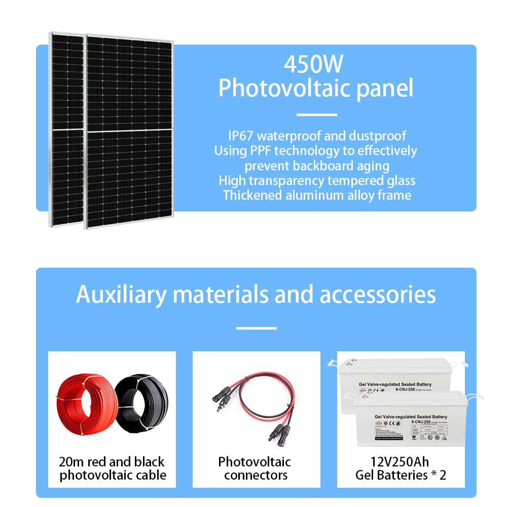 2kw Home On Off Grid Solar Energy System 120V/220V/230V/240V Adjustable Voltage