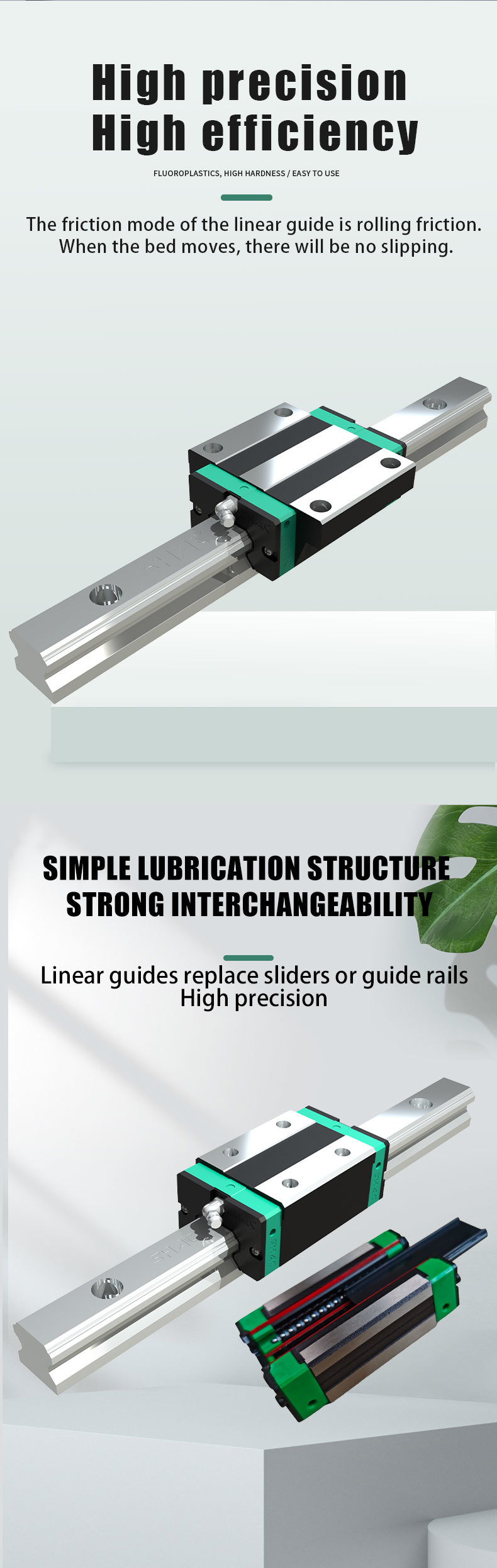 High Precision Linear Guide Rail Self Aligning Roller Linear Guide 15mm - 63mm Width