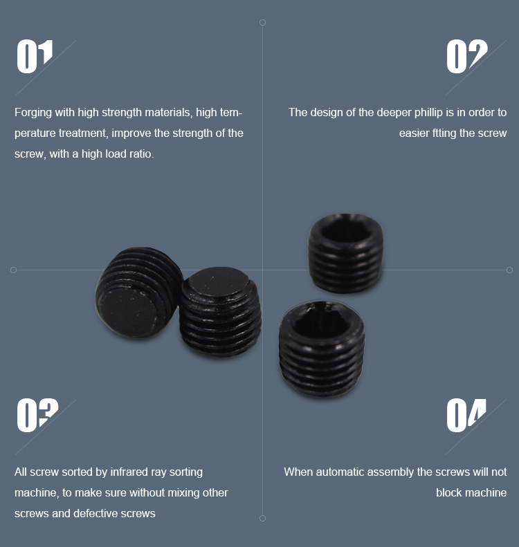 DIN Standard M2 M3 M4 M6 M8 M10 Steel Set Screw with Black Oxide Finish and Hexagon Socket