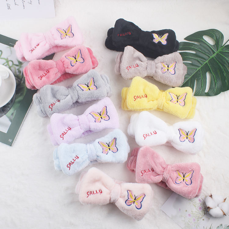 Pink Red Black Wash Face Elastic Hair Band Cute Butterfly Bow Soft Makeup Headband