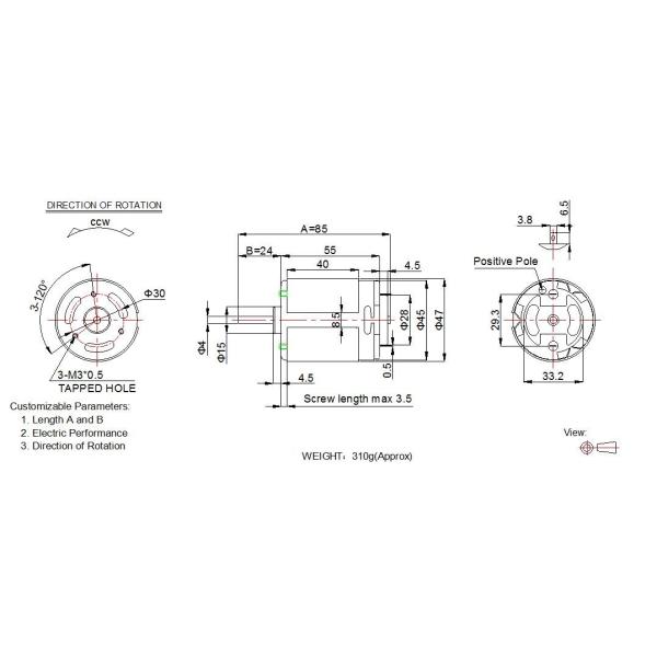 High Quality 45mm micro carbon brush 24v dc motor for household appliance RS 850