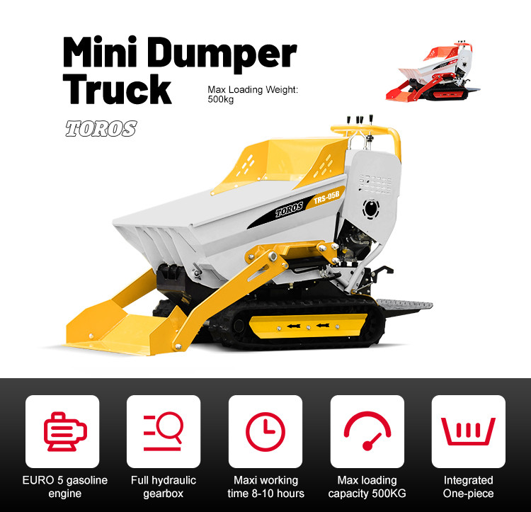 Efficient Powerful 500kg Crawler Mini Dumper With 520mm Track Center Distance