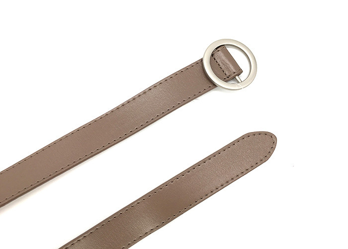 Taupe Women's Fashion Leather Belts For Coat Jeans Round Pearl Plating Buckle
