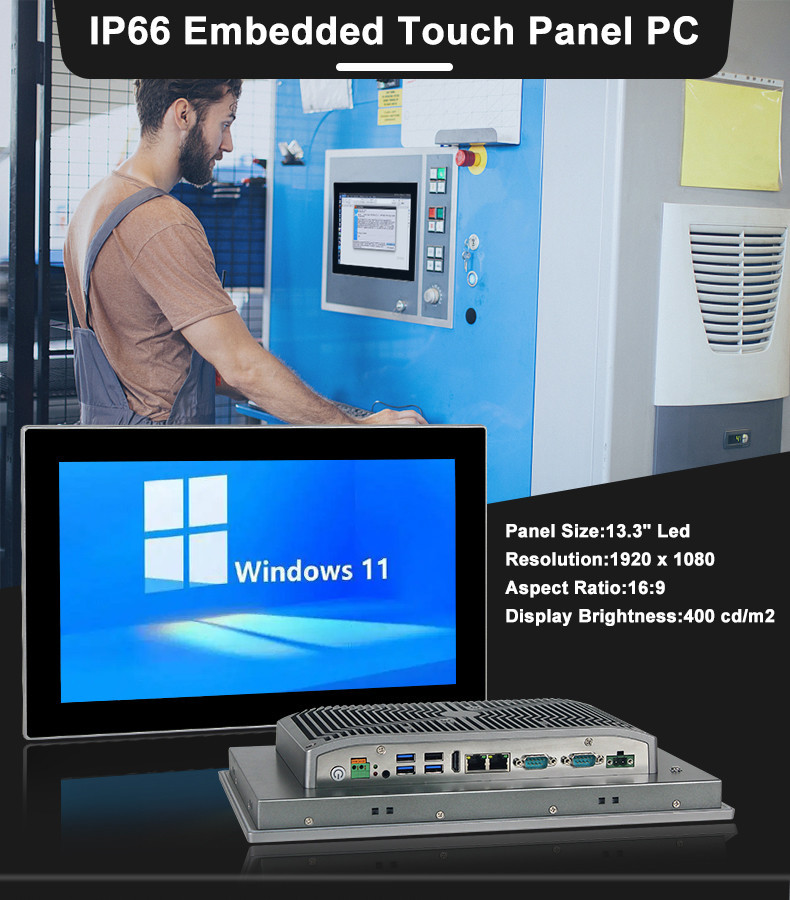 1920×1080 Resolution Touch Screen HMI Computer Fanless All In One Pc For Industrial Solutions