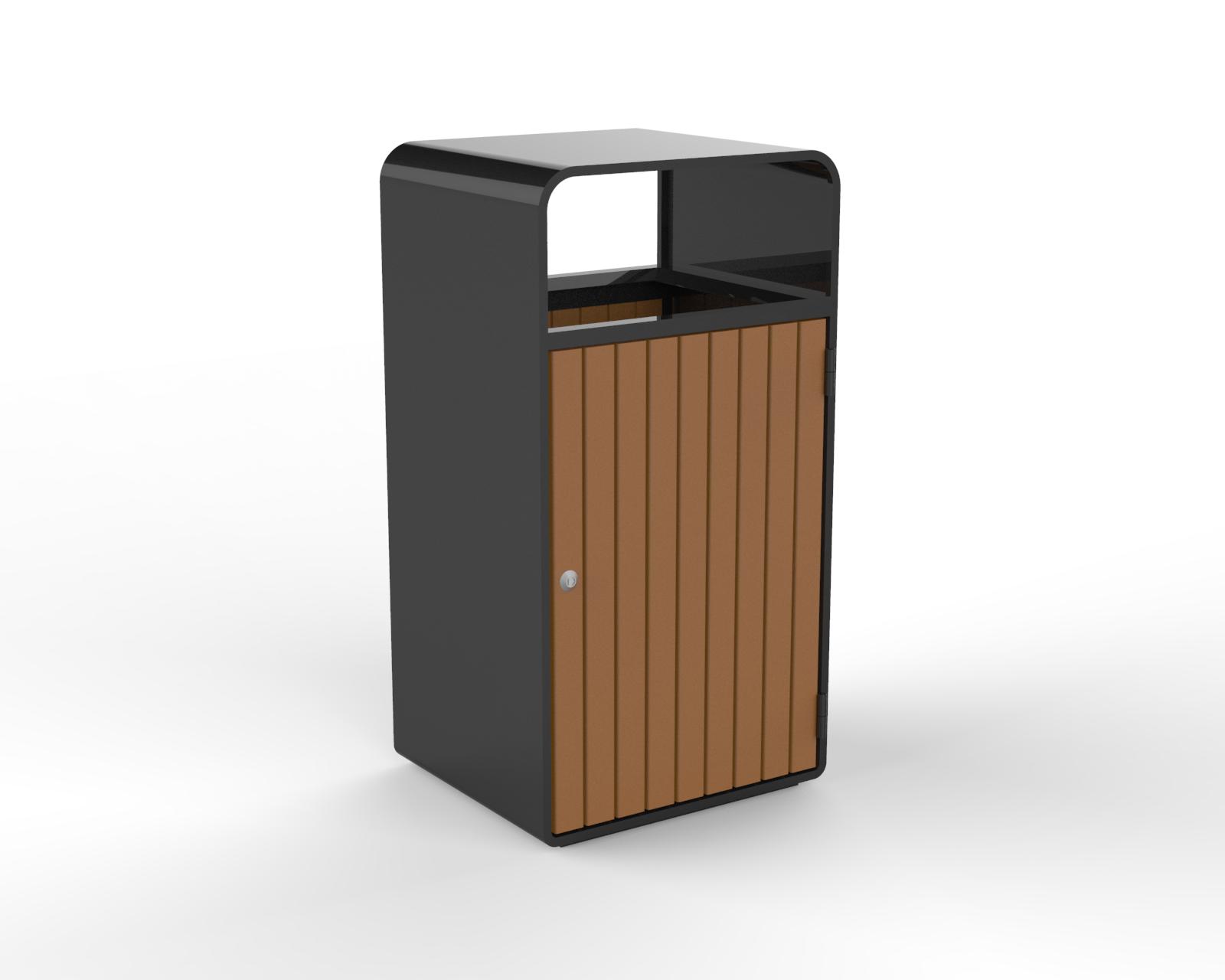 wooden public waste bin