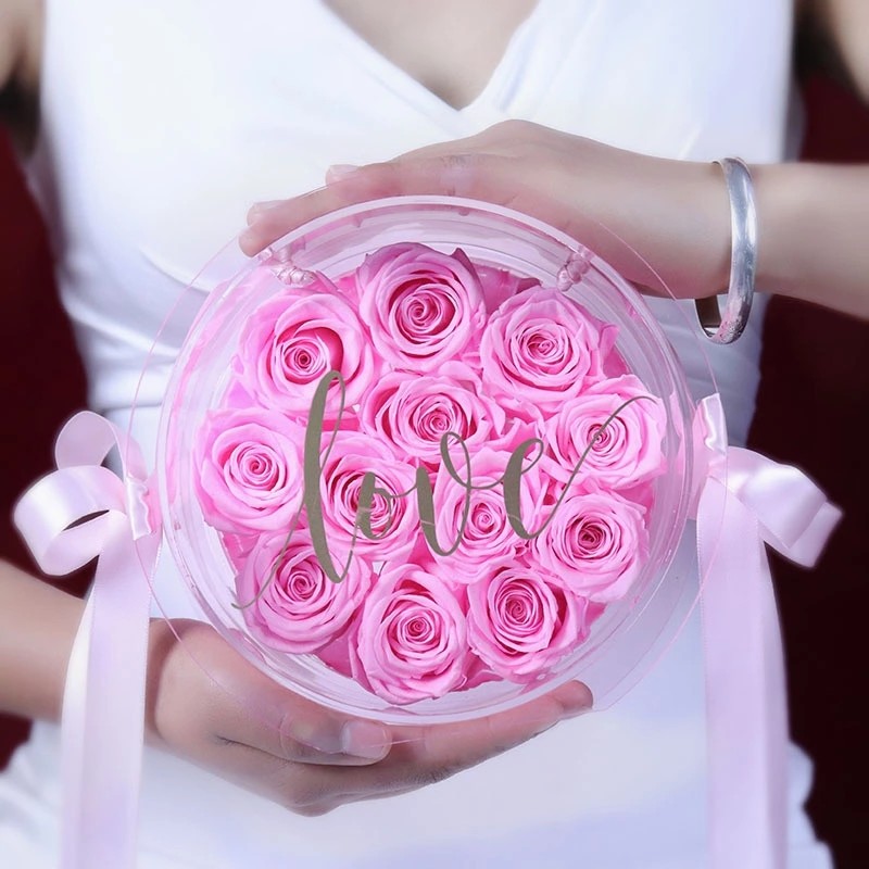 Wholesale Forever Lasting Natural Preserved Real Roses in Acrylic Gift Box Valentines Day Gift