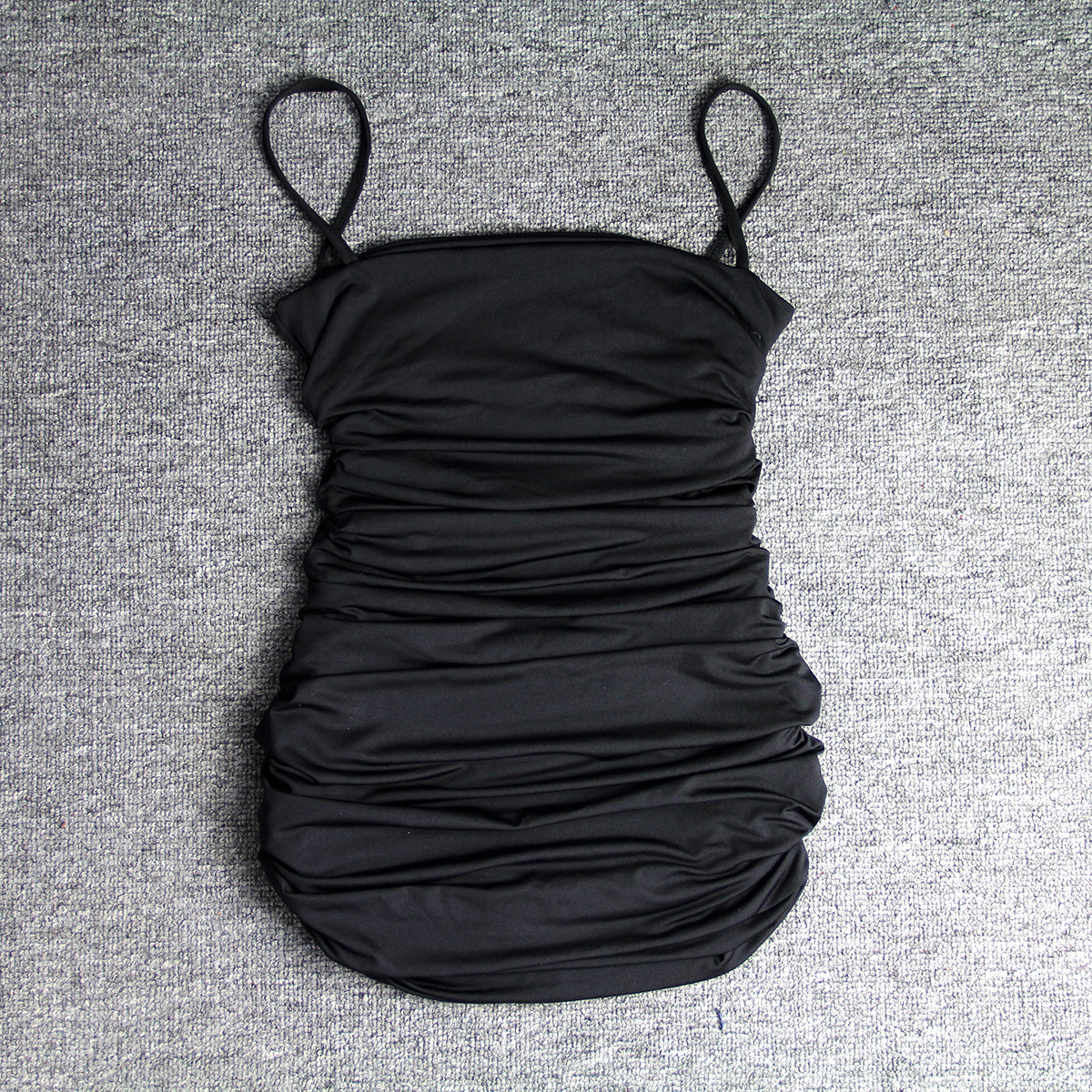 Spaghetti Straps Club Stretch 66cm Sleeveless Pleated Bodycon Dress