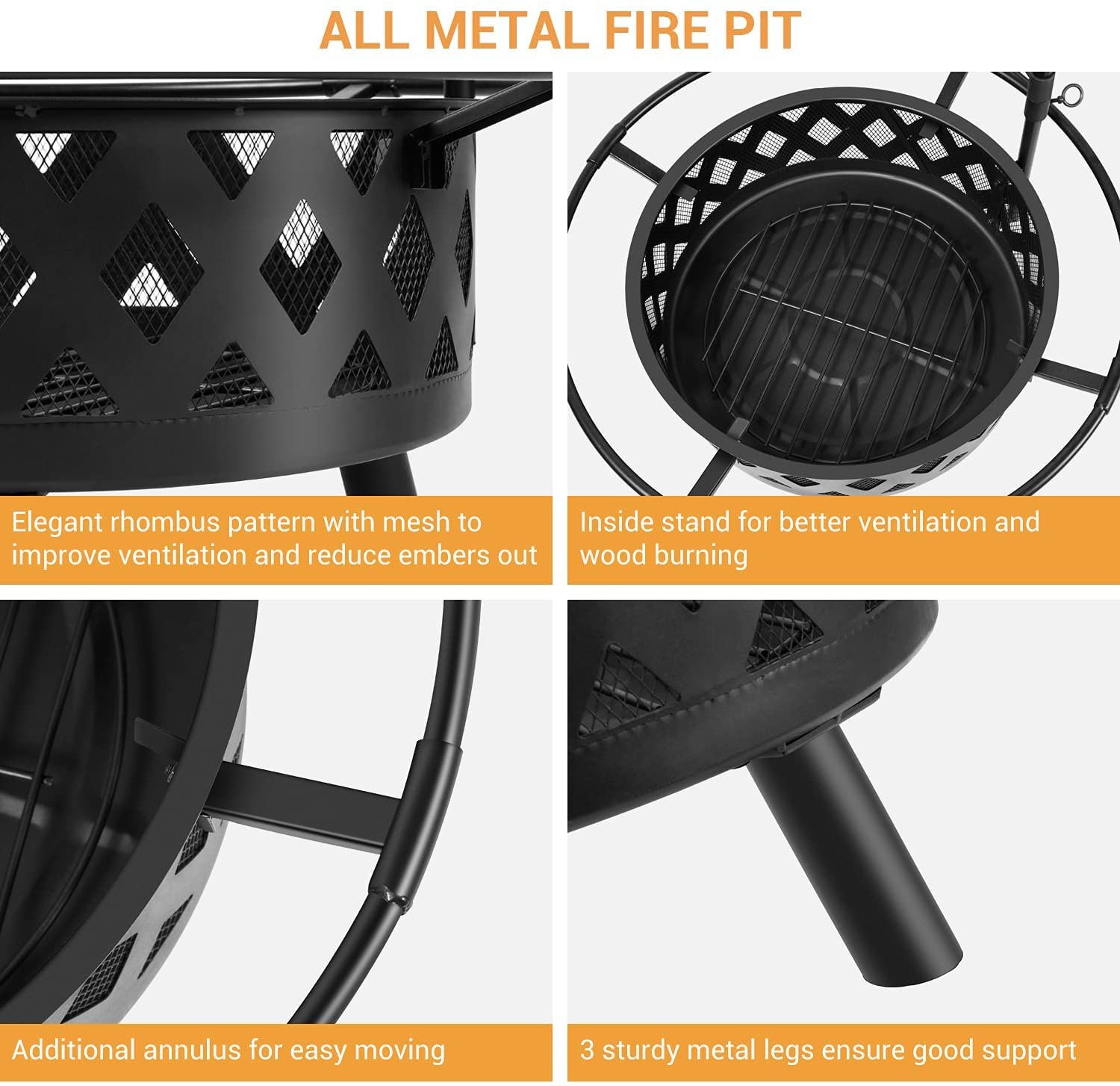 Outdoor Stainless Steel Fire Pit BBQ Grill Mesh Spark Screen Over Log Grate