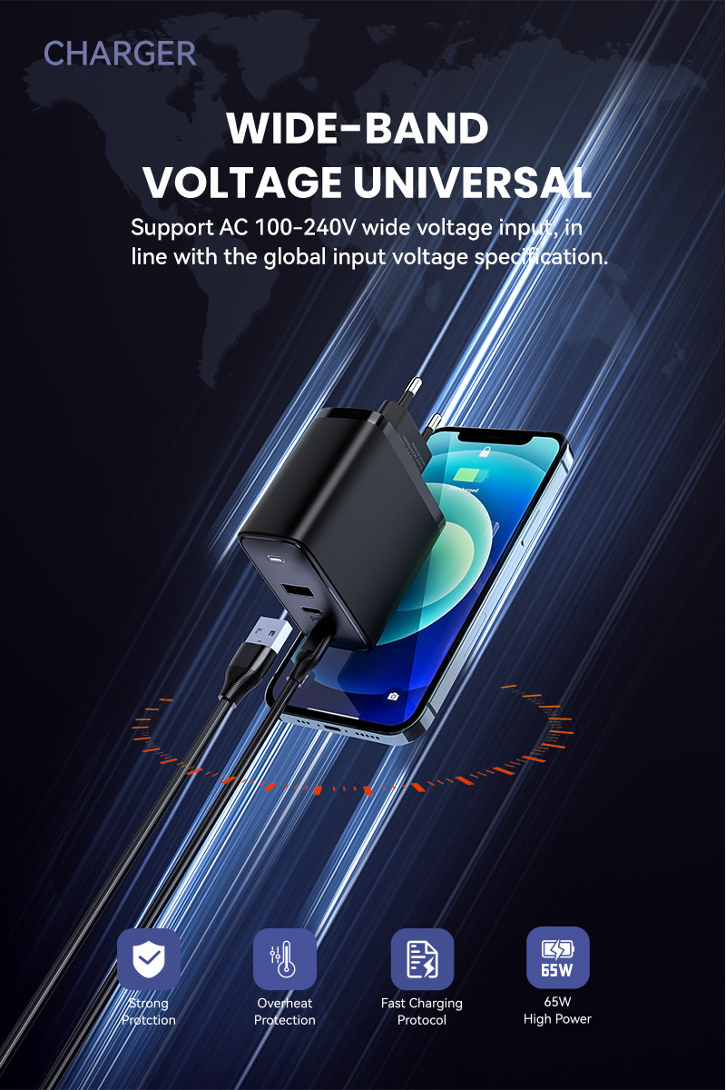 PD36 65w GaN PD Wall Charger PD QC Fast Charging Dual Ports For Phone