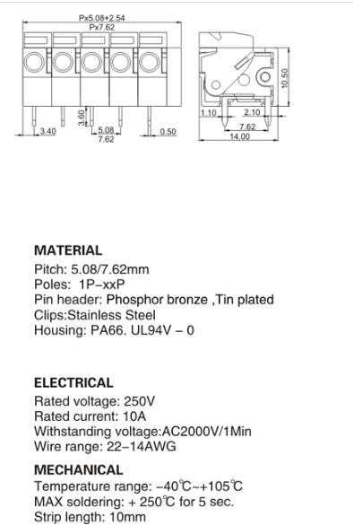 WT141R-2.54 pcb spring terminal block factory direct sales