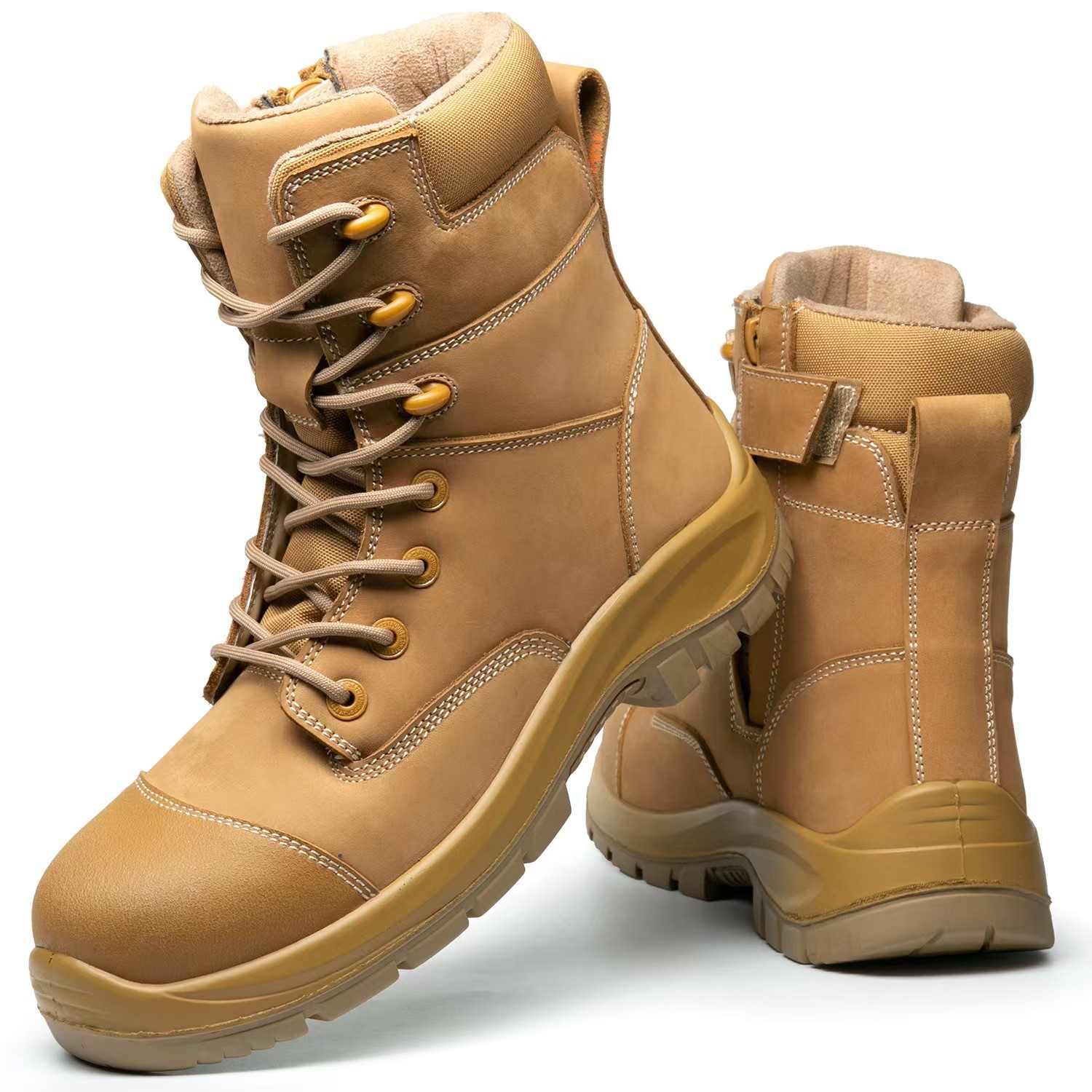 Yellow Style Martin Boots Slip Resistant / Wear Resistant Cowhide Work Boots