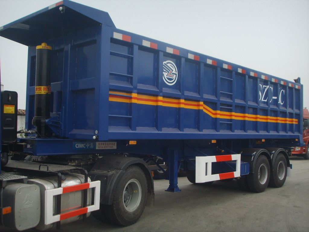 Diesel Rear End Dump Truck Trailer 3 Axles With Leaf Spring Suspension