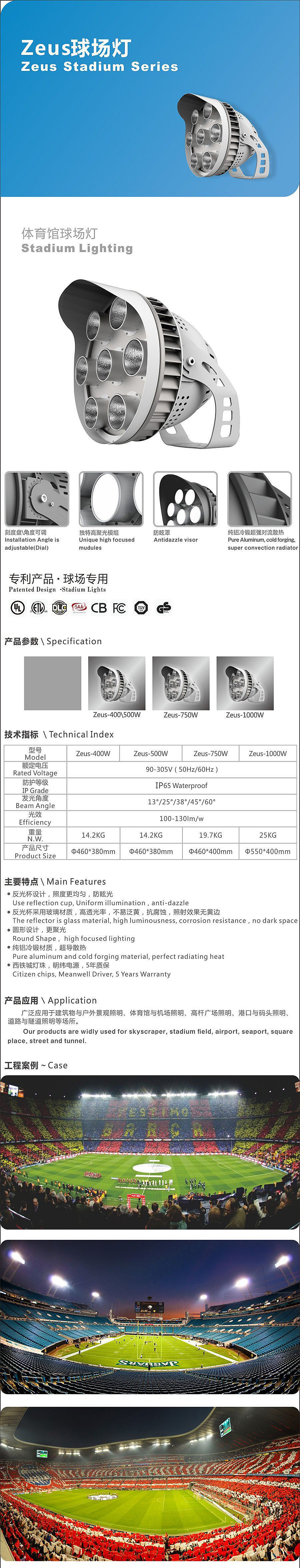 outdoor use High standard 5 years warranty ip66 800w 1000w 1200W super brightness LED Light for stadium project use