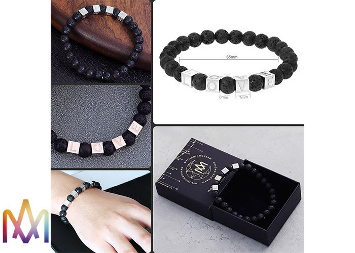 22g Etching Words Available Volcanic Stone Bead Bangle