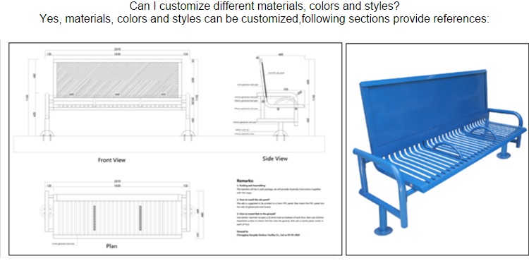 Unique Leg L2070mm W680mm Steel Garden Benches