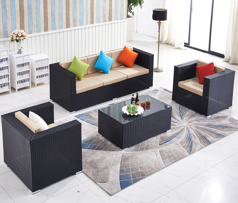 Living Room Wicker Outdoor Couch Black Garden Sofa Dining Set