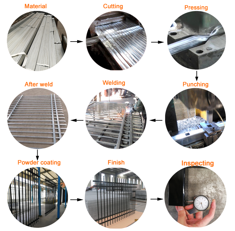Pressed spear top black powder coated steel fencing / iron fence